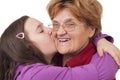 Granddaughter kissing grandmother