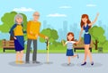 Granddaughters meet Grandparents Flat Illustration