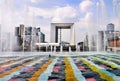 Grande Arche framed by Fountains Royalty Free Stock Photo