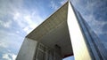 Grande Arche in Paris, famous landmark in business city center, bottom view