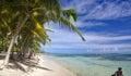 People taking sun bath on the beautiful beach of Petit Havre beach in south on Grande-Terre on Guadeloupe island