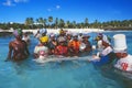 Comorian women are forming a circle to catch the fishes at Galawa Beach