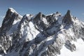 Alpine landscape in Haute Savoie. From left to right of the image: Les Grandes Jorasses, the Rochefort ridge and La Dent du Geant. Royalty Free Stock Photo