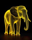 grandeur of an elephant, depicted through a wireframe style, set against a colorful and radiant glow