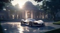 Grandeur Meets Sleek Style: Luxury House with Bright-Light Supercar