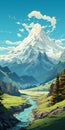 Grandeur Of Scale: Illustrated Plains With Mountain Background