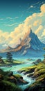 Grandeur Of Scale: A Stunning Island Illustration With Mountain Background Royalty Free Stock Photo