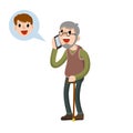 Grandfather call grandson on phone. Talk old Senior man and boy Royalty Free Stock Photo