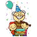Vector Illustration of a Grandfather celebrating her Birthday with Kids holding a Cake Royalty Free Stock Photo
