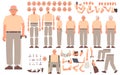 Grandfather character constructor for animation. An elderly man in various poses and views, gestures and emotions