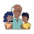 Grandfather with children hugging avatar character