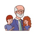 Grandfather with children hugging avatar character