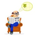 Grandfather. Cute cartoon grandpa is sitting in a chair and doing a crossword puzzle. Vector illustration isolated on white backgr Royalty Free Stock Photo