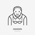 Grandfather flat line icon. Vector outline illustration of old man . Black color thin linear sign for senior person