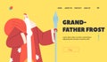 Grandfather Frost Landing Page Template. Ded Moroz or Santa Claus New Year Character in Red Traditional Russian Costume