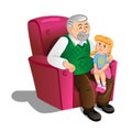 Grandfather with granddaughter. Illustration in cartoon style