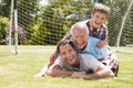 Grandfather, Grandson And Father With Football In Garden Royalty Free Stock Photo
