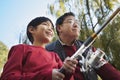 Grandfather and grandson fishing portrait