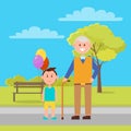 Grandfather and Grandson Park Vector Illustration