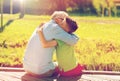 Grandfather and grandson hugging on berth Royalty Free Stock Photo