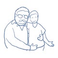 Grandfather and grandson hugging doodle