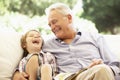 Grandfather With Grandson Reading Together On Sofa Royalty Free Stock Photo