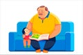 Grandfather and grandson sit on the sofa and read a book together. Happy Fathers Day postcard, relationships between Royalty Free Stock Photo