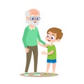 Grandfather with Grandson Smiling. Flat Cartoon.