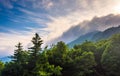 Grandfather Mountain in fog, near Linville, North Carolina.