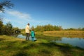 Grandfather and nephew fishing