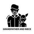 grandfather and niece icon, black vector sign with editable strokes, concept illustration