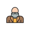 Grandfather, old man with a beard, pensioner, senior flat color line icon.