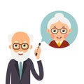 Grandfather with phone. Elderly man holds phone in her hand and Royalty Free Stock Photo