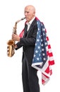 Grandfather playing the saxophone on a white isolated background Royalty Free Stock Photo