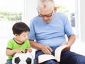 Grandfather reading book with grandson