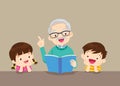 Grandparents with grandchildren reading book