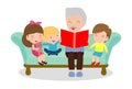 Grandfather reading fairy tales to his grandchildren, reading and telling book fairy tale story Royalty Free Stock Photo