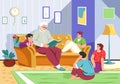 Grandfather reading to children. Grandpa read book story for kids or grandkids on sofa, grandparent in chair talking Royalty Free Stock Photo
