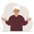 Grandfather is sad and upset. Hands are spread out in different directions. Vector