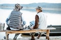 Grandfather with son fishing together Royalty Free Stock Photo