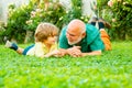 Grandfather with Son and Grandson having Fun in Park. Healthcare family lifestyle. Portrait of happy senior man father Royalty Free Stock Photo