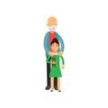 Grandfather standing with his granddaughter, pensioner people leisure and activity vector Illustration