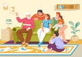 Grandfather story. Grandpa on sofa telling funny stories to laughing family grandchildren, grandparent spending time Royalty Free Stock Photo