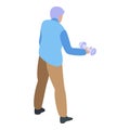 Grandfather training dumbbell icon, isometric style