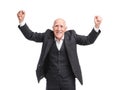 Grandfather very happy and raised his hands up on a white isolated background Royalty Free Stock Photo