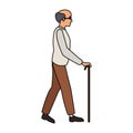 Grandfather walking with stick