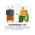 Grandfather Watching Tv Happy Grandparents Day Greeting Card Banner