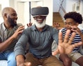 Grandfather Wearing VR Headset As Multi-Generation Male Family Sit On Sofa At Home Together Royalty Free Stock Photo