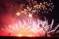 Grandiose fireworks with silhouettes of a huge crowd of people Royalty Free Stock Photo