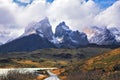 Grandiose snow-covered black rocks of Los Kuernos